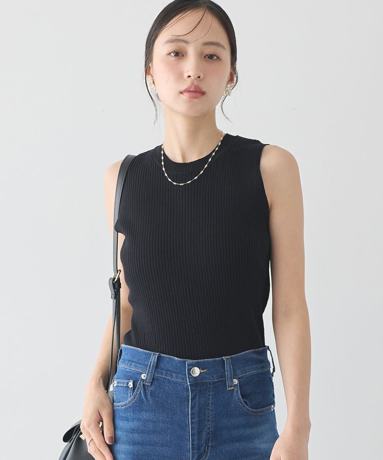 earth music&ecology「前後2WAYスリット釦タンクトップ」|キャミソール|Black