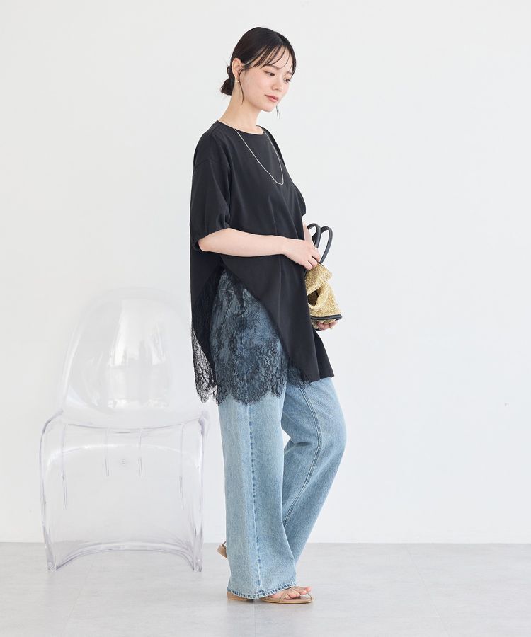 earth music&ecology「アシメレースビッグTシャツ」|チュニック|