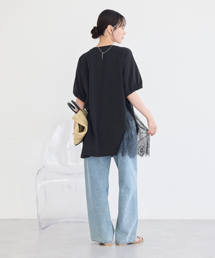 earth music&ecology「アシメレースビッグTシャツ」|チュニック|