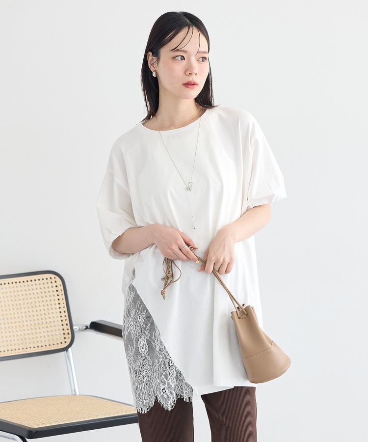 earth music&ecology「アシメレースビッグTシャツ」|チュニック|