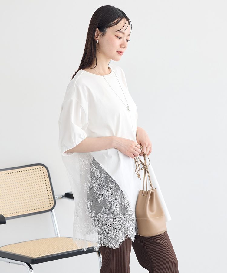 earth music&ecology「アシメレースビッグTシャツ」|チュニック|