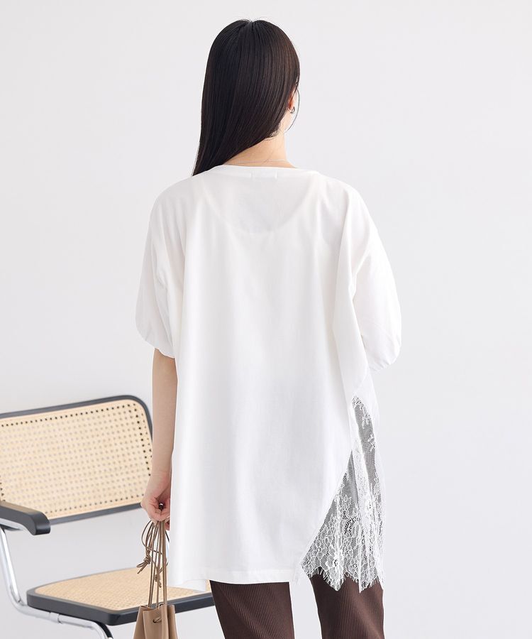 earth music&ecology「アシメレースビッグTシャツ」|チュニック|