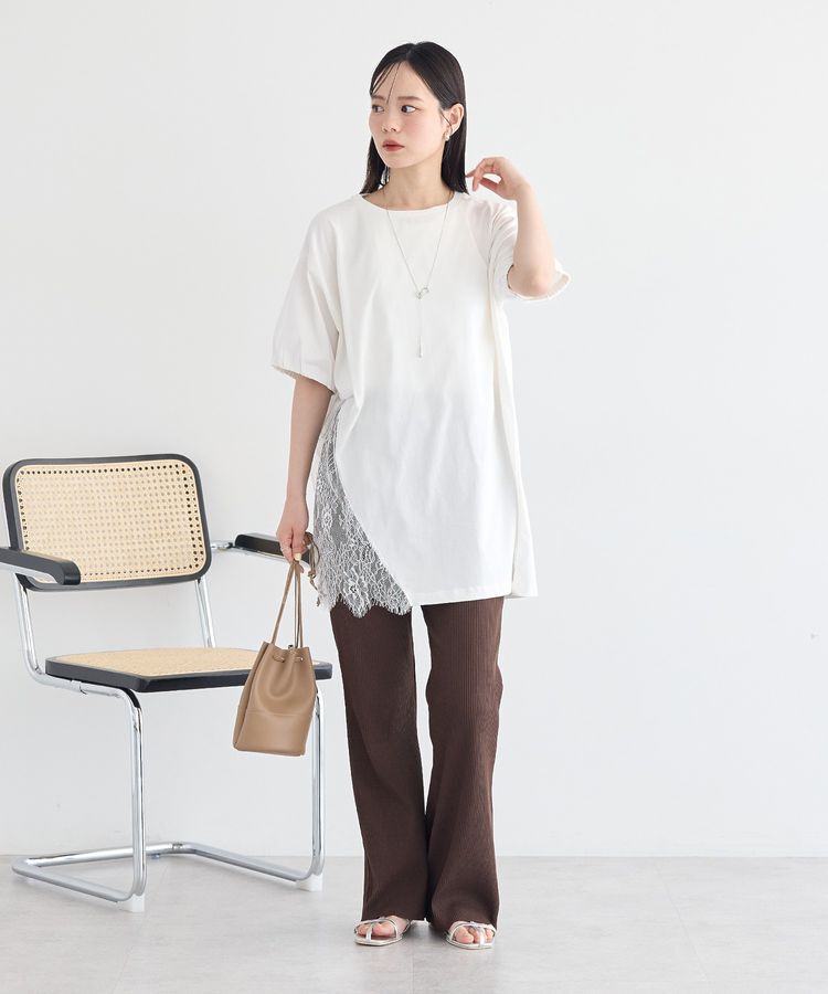 earth music&ecology「アシメレースビッグTシャツ」|チュニック|