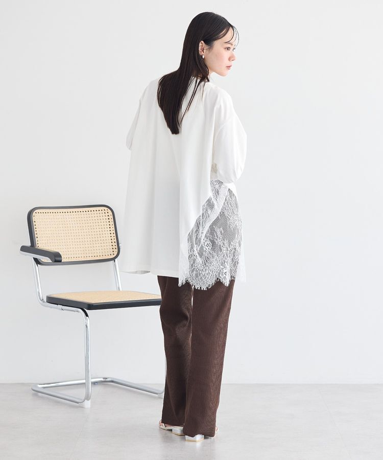 earth music&ecology「アシメレースビッグTシャツ」|チュニック|