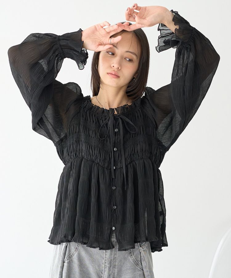 earth music&ecology「シャーリングフリルオフショルブラウス」|シャツ・ブラウス|Black