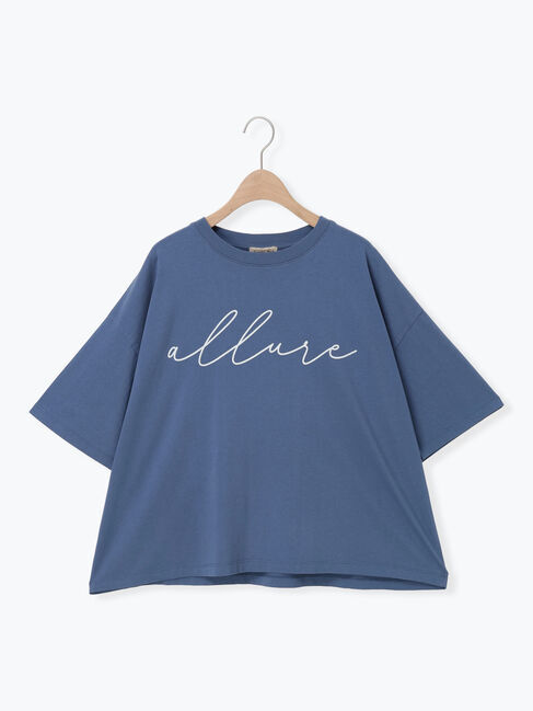 Samansa Mos2「バイオ加工ロゴプリントワイドTシャツ」|Tシャツ・カットソー|ブルー