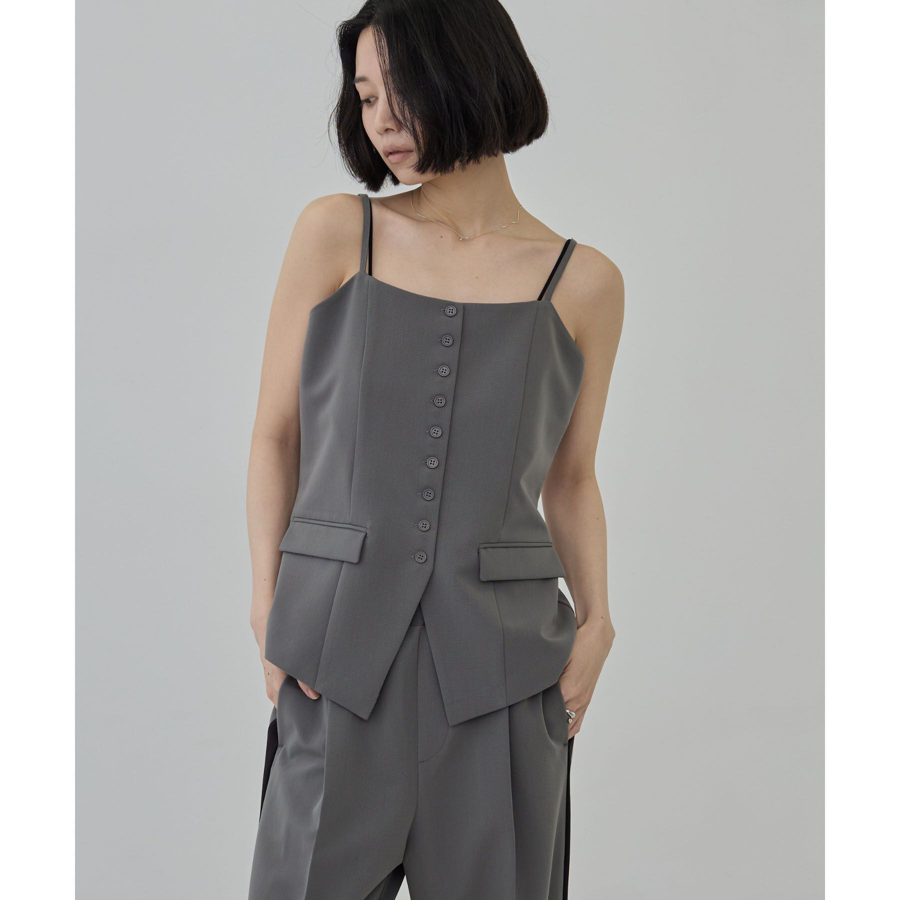 GALLEST「Comfy Set Up｜キャミジレ【セットアップ対応／通勤／カセット服】」|ベスト・ジレ|チャコールグレー(0
