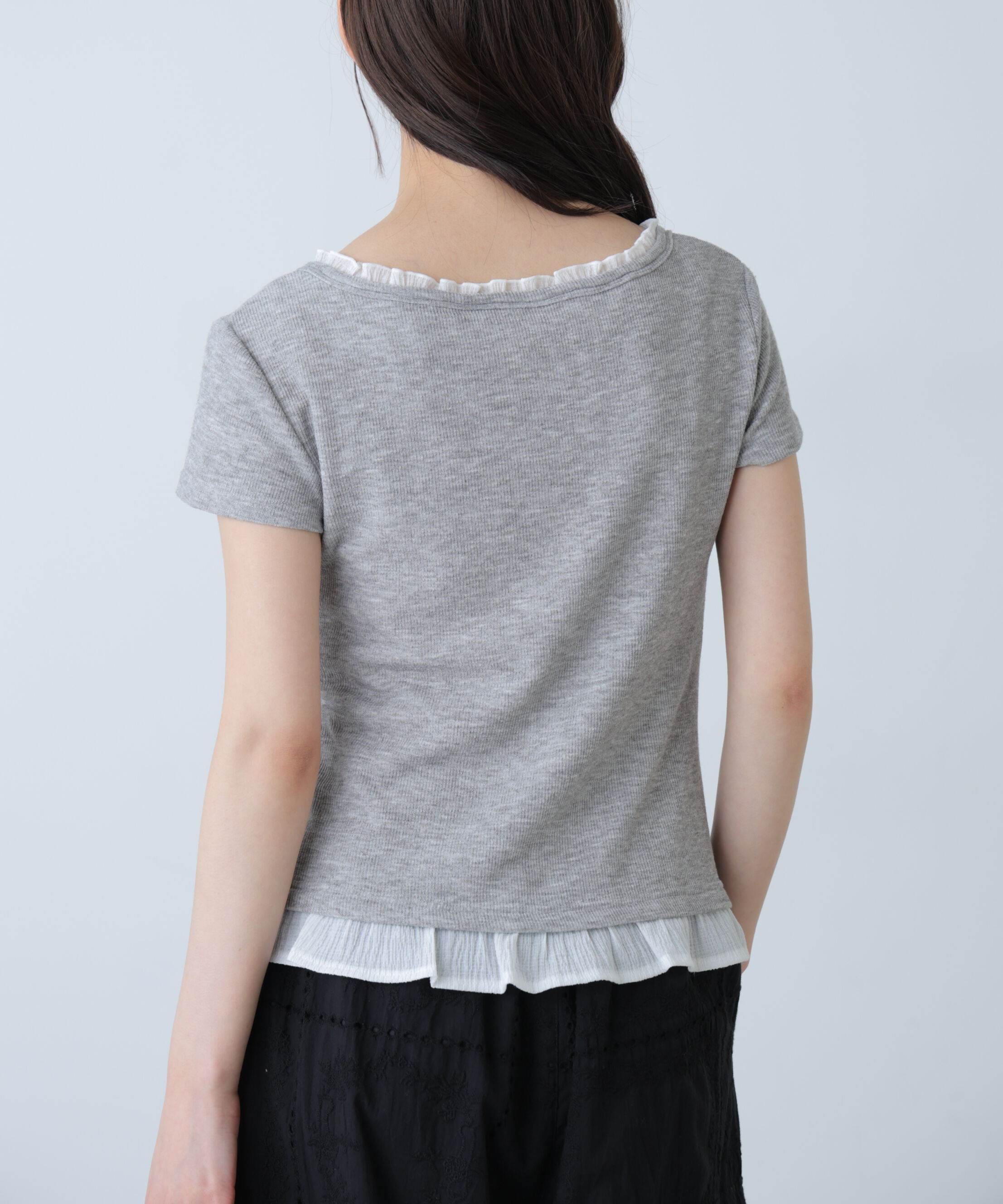  「フェイクレイヤードフリルリボンフレンチスリーブカットソー」|Tシャツ・カットソー|