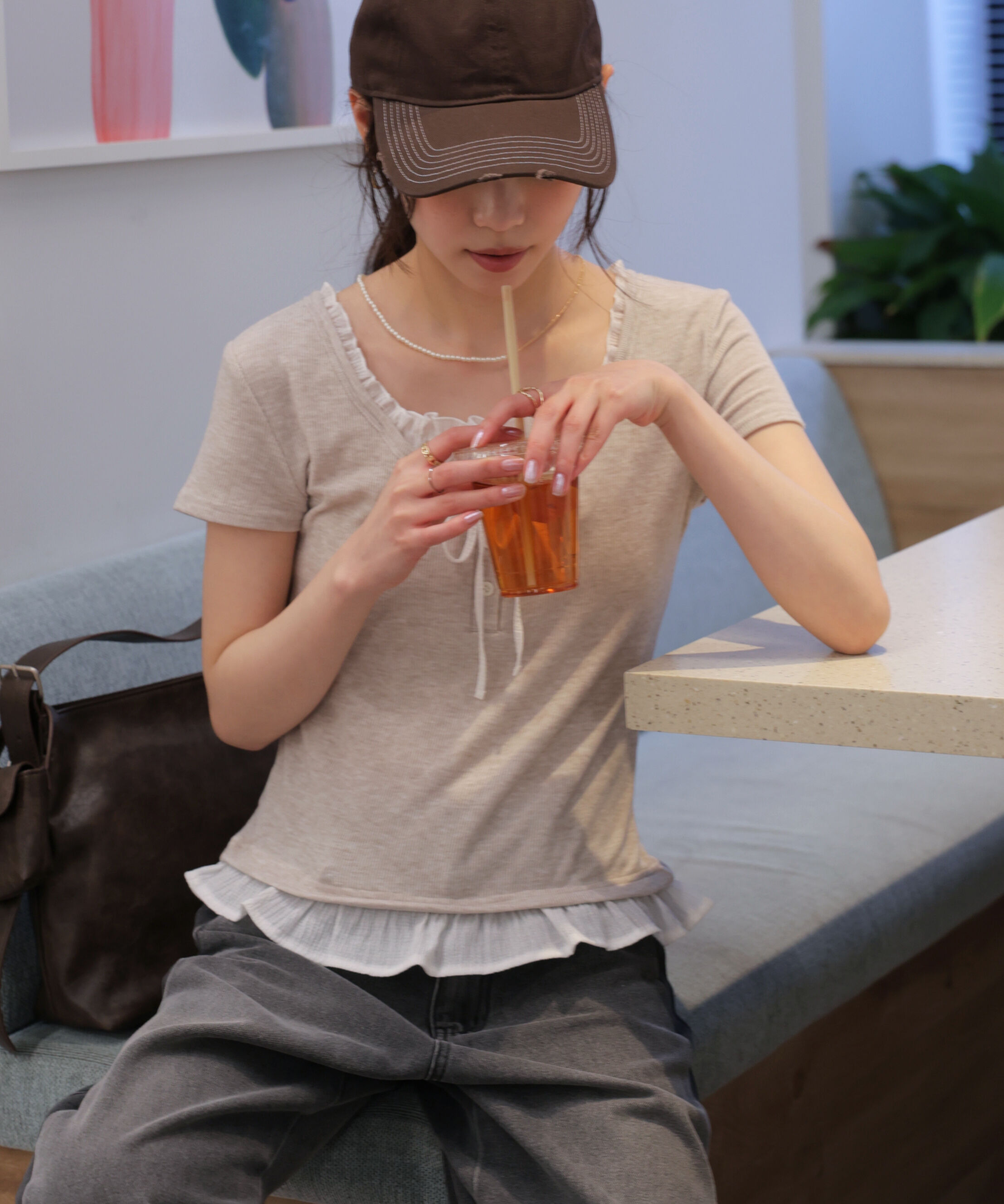  「フェイクレイヤードフリルリボンフレンチスリーブカットソー」|Tシャツ・カットソー|