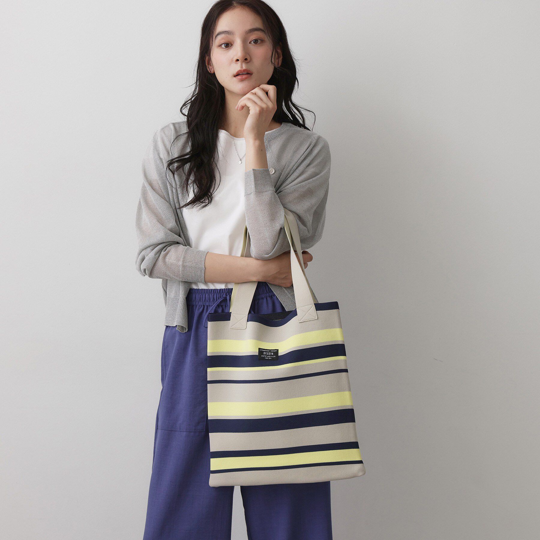 Dessin「【マシンウォッシャブル・A4収納可】ランダムボーダーニットBAG」|トートバッグ|ライトベージュ(35