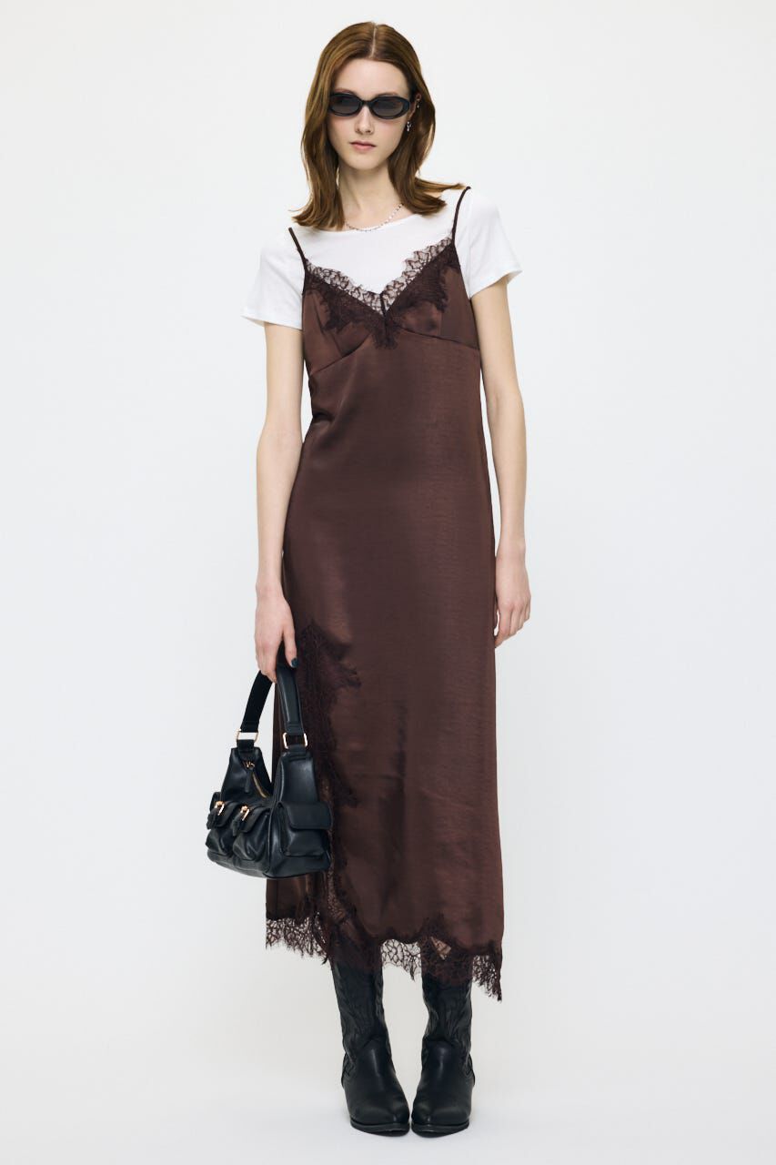 MOUSSY「LACE SATIN SLIP ドレス」|ワンピース|BRN