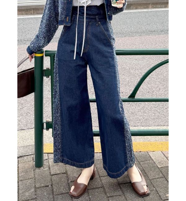 LAGUNAMOON「ハイウエストラインディティールデニムパンツ」|デニム|ブルー