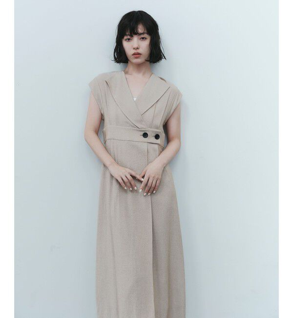 EMMEL REFINES「＜EMMEL REFINES＞EM オープンカラー フィット＆フレア ワンピース」|ワンピース|BEIGE