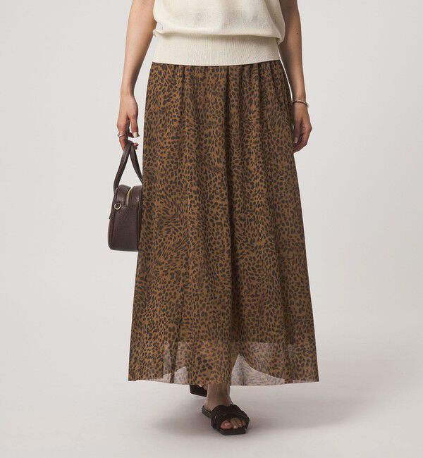 UNITED ARROWS green label relaxing「チュール レオパード スカート」|フレア|MD.BROWN