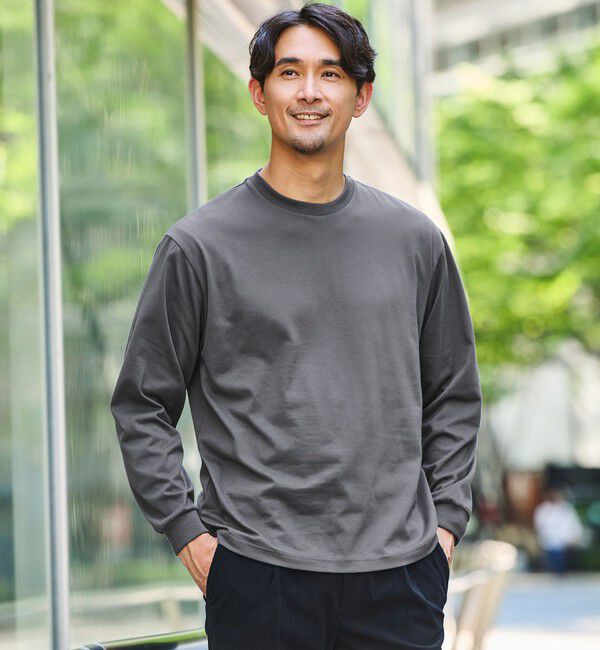 UNITED ARROWS green label relaxing「【WEB限定】JUST fit デイリー ワイド 長袖 Tシャツ -吸水速乾・抗菌-」|Tシャツ・カットソー|DK.GRAY
