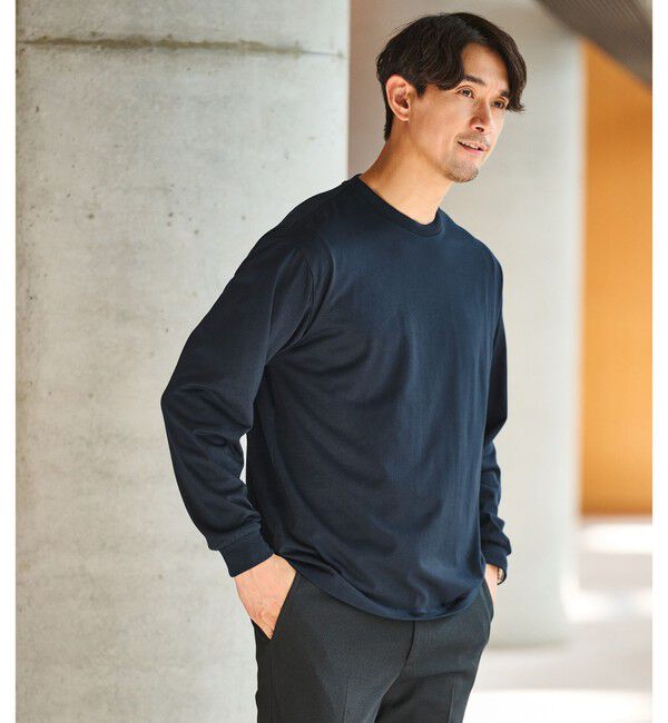 UNITED ARROWS green label relaxing「【WEB限定】JUST fit デイリー ワイド 長袖 Tシャツ -吸水速乾・抗菌-」|Tシャツ・カットソー|NAVY