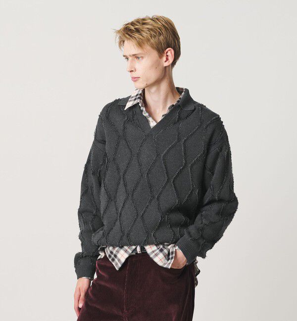 BEAUTY&YOUTH UNITED ARROWS「フリンジ パターン スキッパー ニット」|ニット・セーター|
