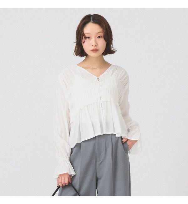 Ray BEAMS 「シャーリング ペプラム  ブラウス」|シャツ・ブラウス|WHITE