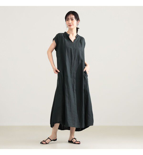 Demi-Luxe BEAMS 「TICCA / リネン フレンチスリーブ バルーン ワンピース」|ワンピース|KHAKI