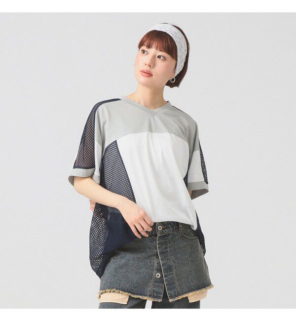 Ray BEAMS 「メッシュ キリカエ ビッグ Tシャツ」|Tシャツ・カットソー|GREY