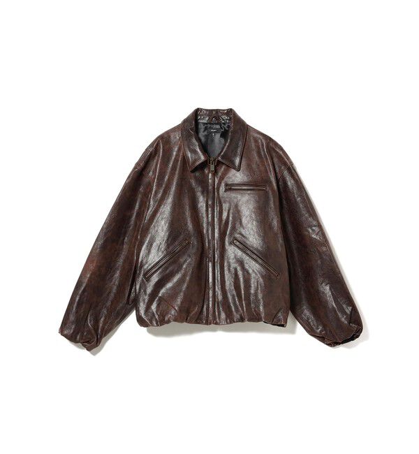 BEAMS「ワイドショートフィット ゴートレザー ジップブルゾン」|ブルゾン・スタジャン|BROWN