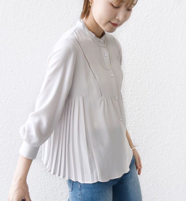 SHIPS for women「【WEB限定】〈手洗い可能〉ストレッチ ジョーゼット プリーツ ブラウス」|シャツ・ブラウス|ホワイト系