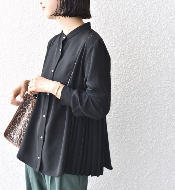 SHIPS for women「【WEB限定】〈手洗い可能〉ストレッチ ジョーゼット プリーツ ブラウス」|シャツ・ブラウス|ブラック