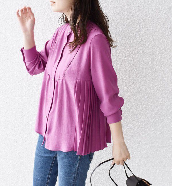 SHIPS for women「【WEB限定】〈手洗い可能〉ストレッチ ジョーゼット プリーツ ブラウス」|シャツ・ブラウス|