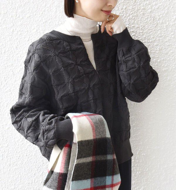 SHIPS for women「《追加予約》【WEB限定】〈洗濯機可能〉2WAY フラワー ジャカード ハーフ ジップ プルオーバー」|ニット・セーター|