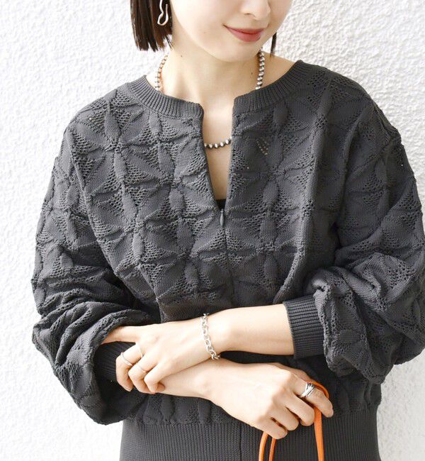 SHIPS for women「《追加予約》【WEB限定】〈洗濯機可能〉2WAY フラワー ジャカード ハーフ ジップ プルオーバー」|ニット・セーター|