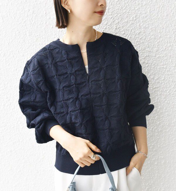 SHIPS for women「《追加予約》【WEB限定】〈洗濯機可能〉2WAY フラワー ジャカード ハーフ ジップ プルオーバー」|ニット・セーター|