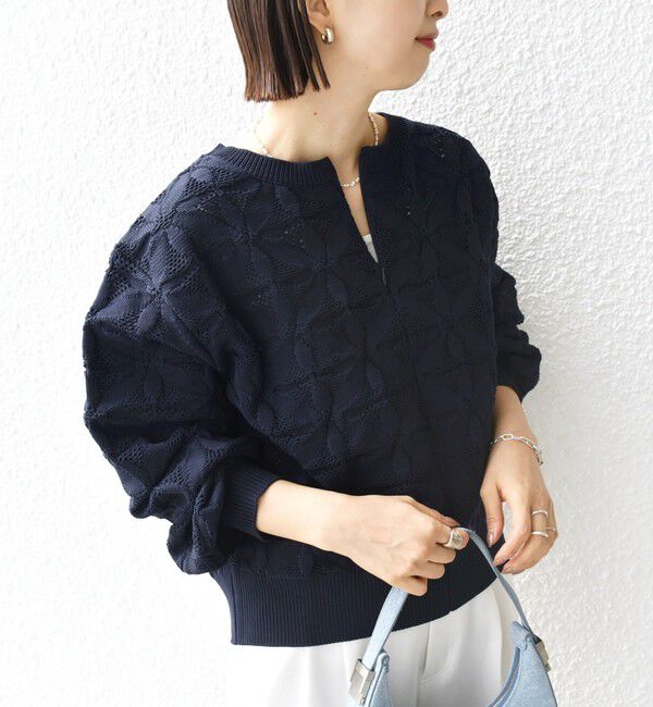 SHIPS for women「《追加予約》【WEB限定】〈洗濯機可能〉2WAY フラワー ジャカード ハーフ ジップ プルオーバー」|ニット・セーター|