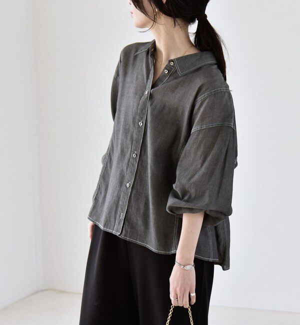 quaranciel「quaranciel:〈洗濯機可能〉シアー デニム ギャザー レギュラー シャツ」|シャツ・ブラウス|