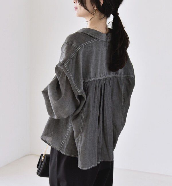 quaranciel「quaranciel:〈洗濯機可能〉シアー デニム ギャザー レギュラー シャツ」|シャツ・ブラウス|