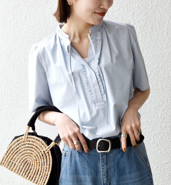 SHIPS any「SHIPS any:〈洗濯機可能〉タイプライター フリル スキッパー パフ ブラウス」|シャツ・ブラウス|