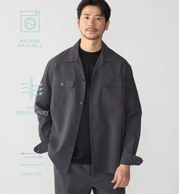 SHIPS「SHIPS:〈撥水/防しわ/洗濯機可能〉DOT AIR(R)オープンカラーシャツ(セットアップ対応)」|シャツ・ブラウス|ダークグレー
