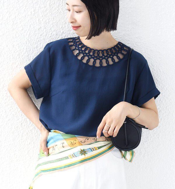 SHIPS for women「〈手洗い可能〉襟 刺繍 デザイン ヴィンテージ スパン ブラウス」|シャツ・ブラウス|ネイビー