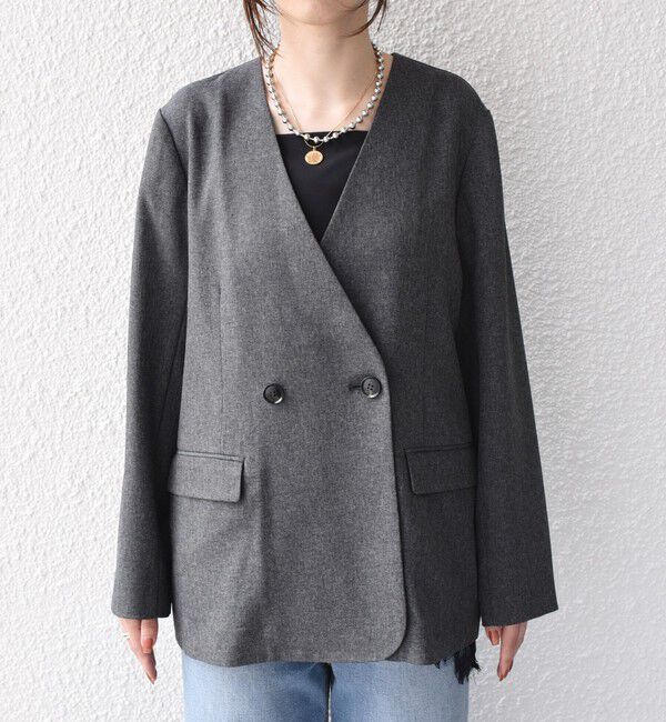 SHIPS Colors 「SHIPS Colors:〈手洗い可能〉杢 ノーカラー オーバー ジャケット（セットアップ対応可能）◇」|ノーカラージャケット|