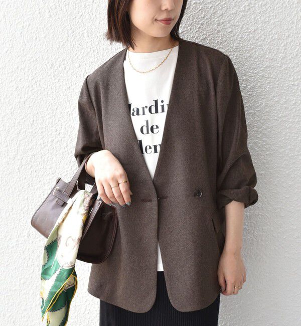 SHIPS Colors 「SHIPS Colors:〈手洗い可能〉杢 ノーカラー オーバー ジャケット（セットアップ対応可能）◇」|ノーカラージャケット|