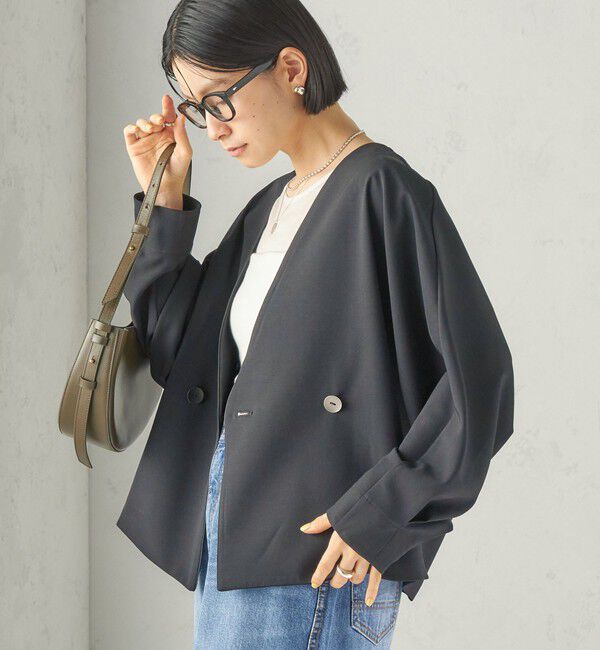 SHIPS for women「〈手洗い可能〉フレンチ ツイル ドルマン ジャケット」|ノーカラージャケット|ブラック