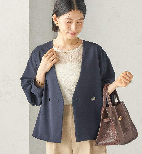 SHIPS for women「〈手洗い可能〉フレンチ ツイル ドルマン ジャケット」|ノーカラージャケット|ネイビー