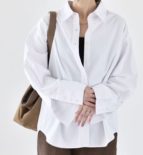 quaranciel「《予約》quaranciel:〈UVカット/洗濯機可能〉UNITO plus レギュラーカラー ルーズ シャツ」|シャツ・ブラウス|ホワイト