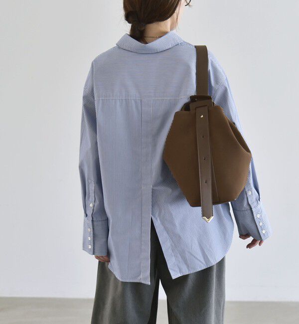 quaranciel「《予約》quaranciel:〈UVカット/洗濯機可能〉UNITO plus レギュラーカラー ルーズ シャツ」|シャツ・ブラウス|ネイビー系