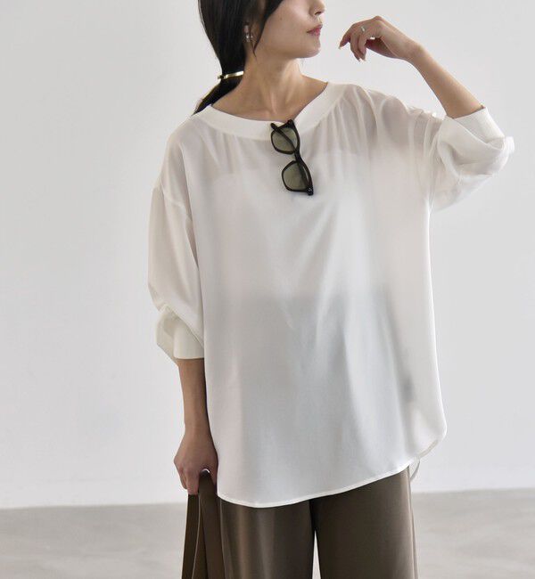 quaranciel「quaranciel:〈手洗い可能〉ジョーゼット リブ オーバーサイズ ブラウス」|シャツ・ブラウス|