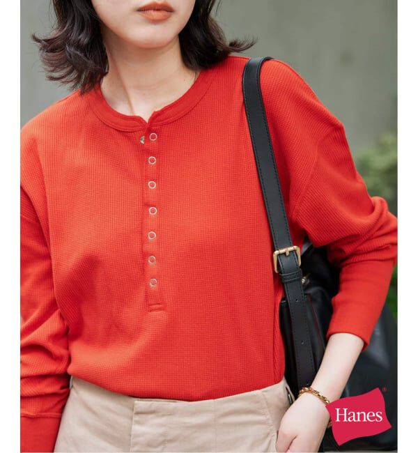 SLOBE IENA「HANES/ヘインズ SLOBE別注 ヘンリーネックワッフル ロンTEE」|Tシャツ・カットソー|レッド