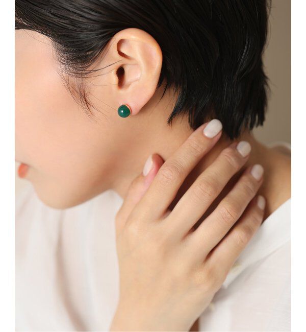 Lilas by Spick&Span「グリーンアゲート8mmカップボールピアス K10（両耳）」|ピアス|