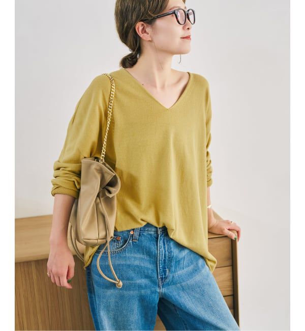 Spick and Span「《全新色 / 追加》コットンバルキーヤーンルーズVネックプルオーバー」|ニット・セーター|マスタード