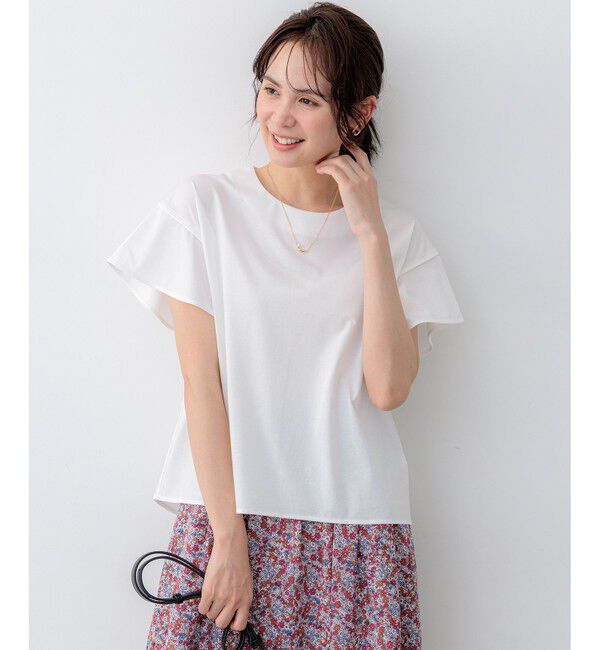 組曲「【WEB限定】プレーティング天竺フリルスリーブ Tシャツ」|Tシャツ・カットソー|アイボリー系