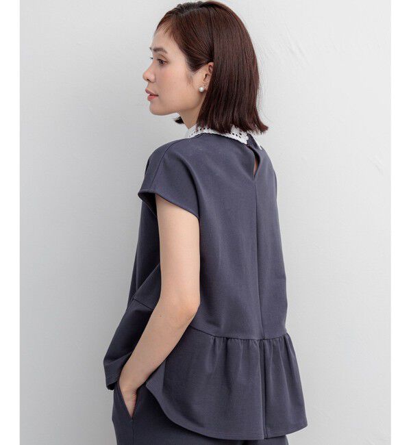 組曲「【加藤ローサさん着用】フレンチテリー 刺繍襟 ペプラムカットソー」|Tシャツ・カットソー|
