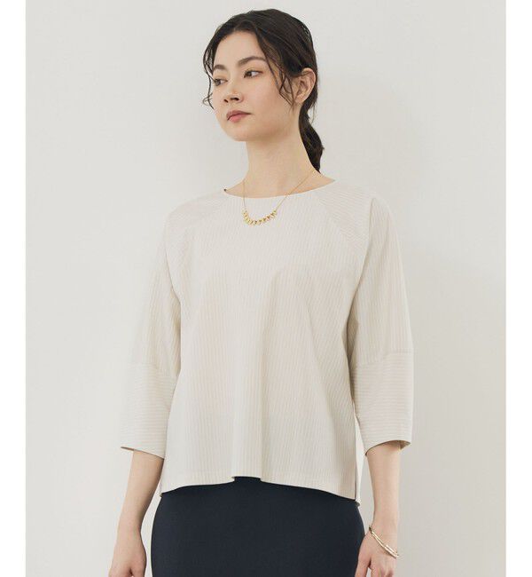 自由区「ストライプコットンタイプライター」|Tシャツ・カットソー|ベージュ&times;オフ